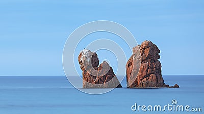 Awesome view of Red Rocks called â€œis Scoglius Arrubiusâ€ on Cea beach Stock Photo